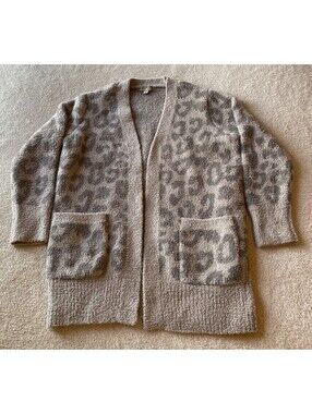 Barefoot Dreams CozyChic Wild Leopard SOFT Cardigan Women's M Open Front Pockets